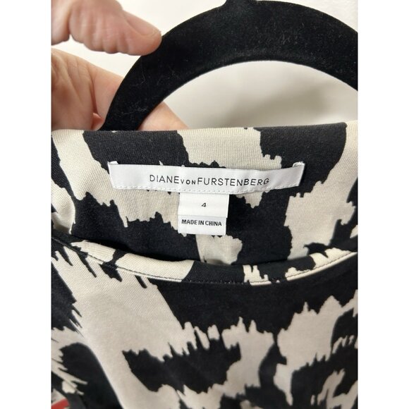 Diane von Furstenberg Zoe Silk Dress Women’s Black White Abstract Print Size 4 - Picture 8 of 9